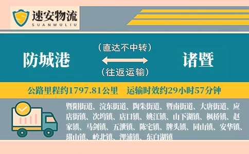 防城港到诸暨货运公司