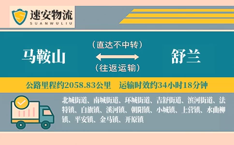 马鞍山到舒兰货运公司