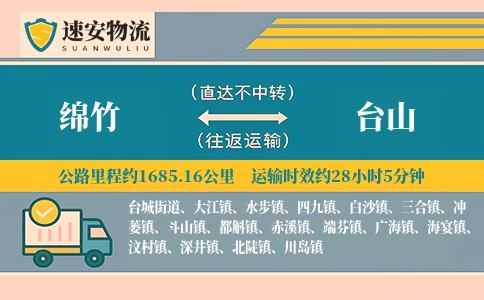 绵竹到台山货运公司