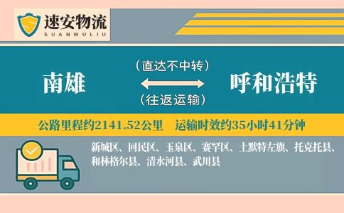 南雄到呼和浩特货运公司