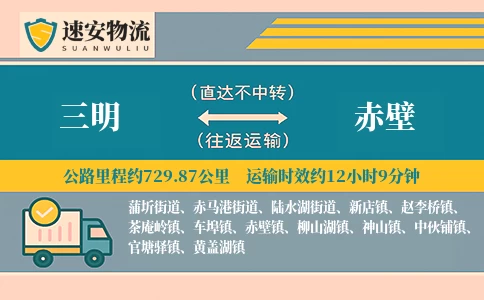 三明到赤壁货运公司