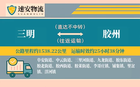 三明到胶州货运公司