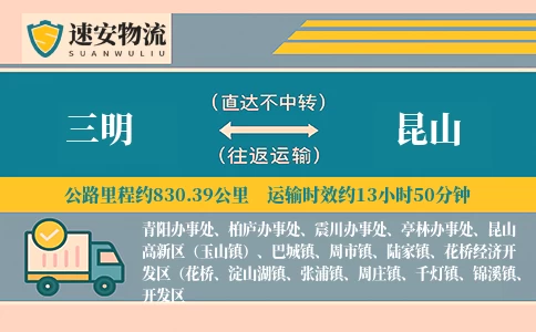 三明到昆山货运公司