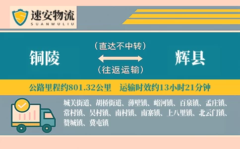 铜陵到辉县货运公司
