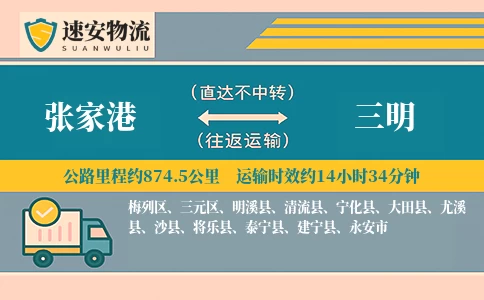 张家港到大田县物流公司