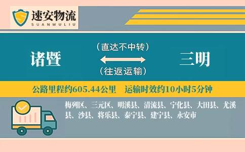 诸暨到三明货运公司
